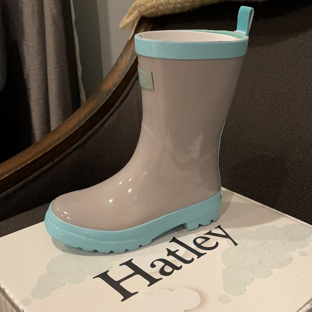 NEW IN BOX Hatley Gray and Teal Rain Boots